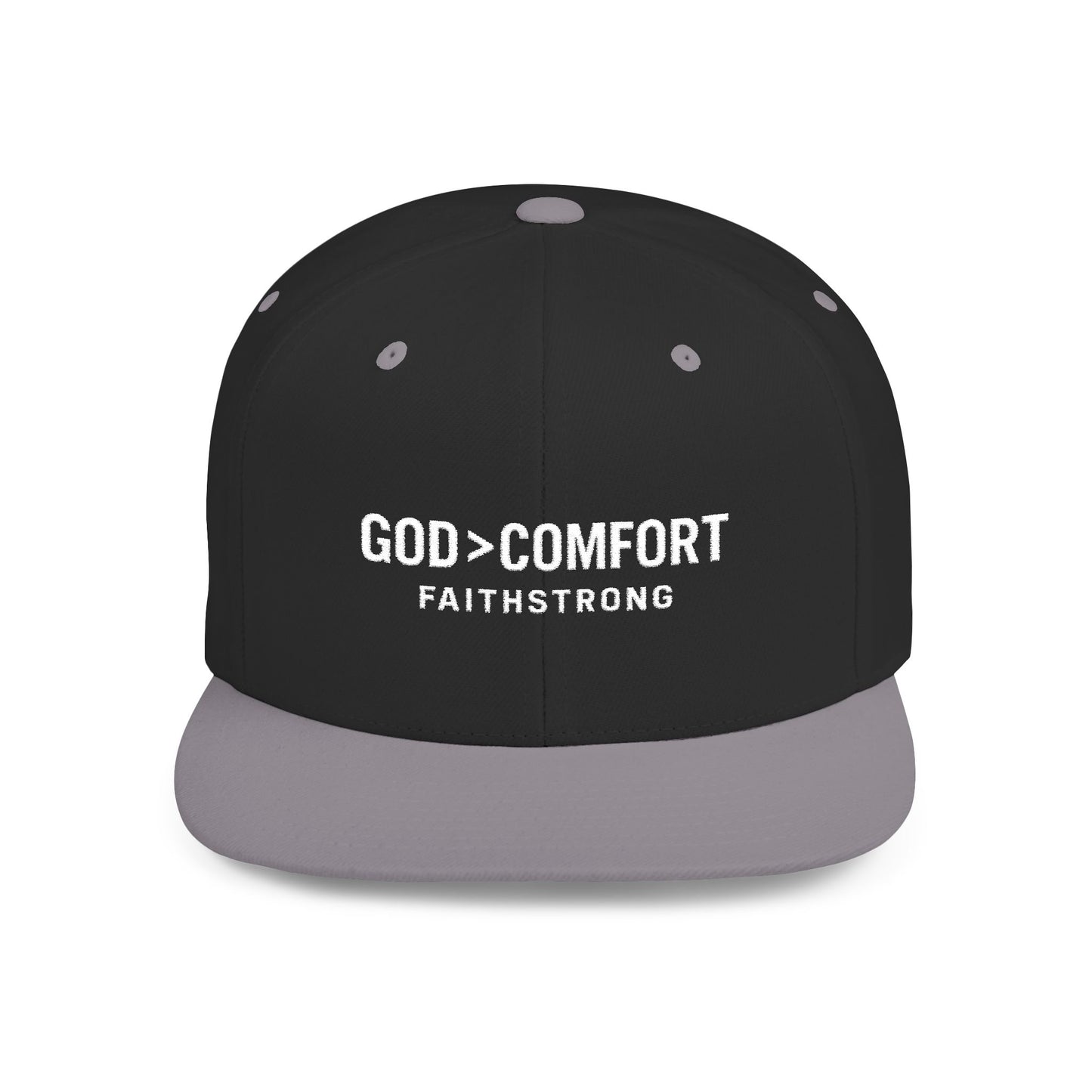 Snapback Cap FaithStrong 'GOD > COMFORT' Stitched Hat