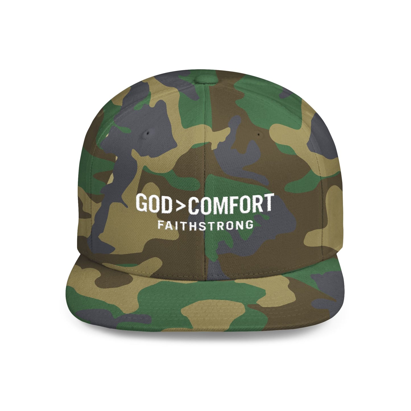 Snapback Cap FaithStrong 'GOD > COMFORT' Stitched Hat
