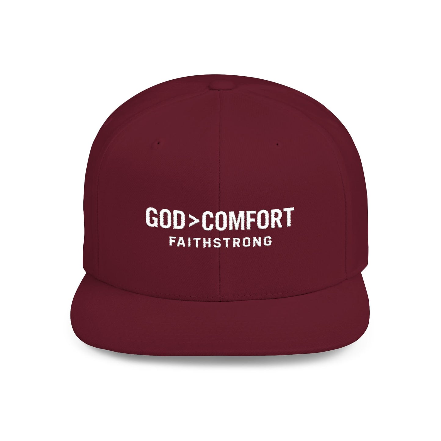 Snapback Cap FaithStrong 'GOD > COMFORT' Stitched Hat