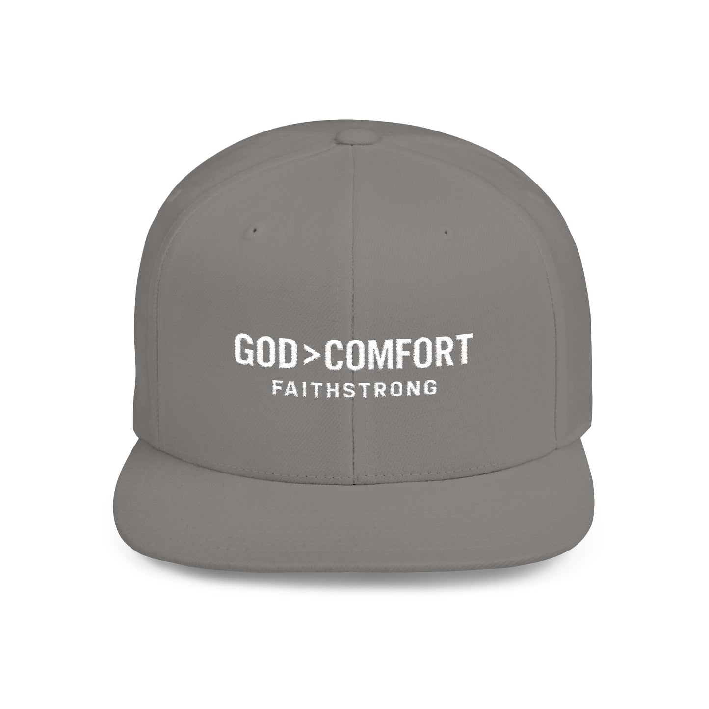 Snapback Cap FaithStrong 'GOD > COMFORT' Stitched Hat