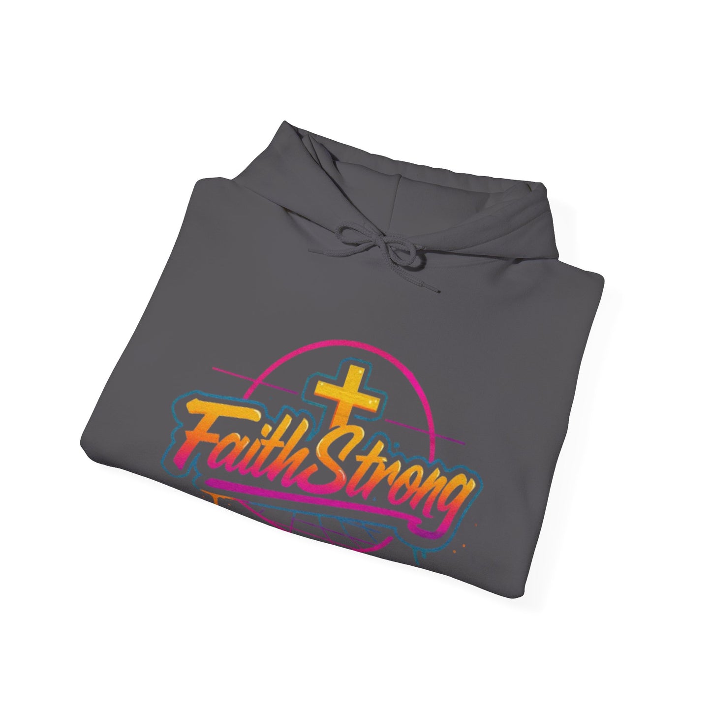 Faith Strong Hoodie – Retro Neon Cross Christian Sweatshirt