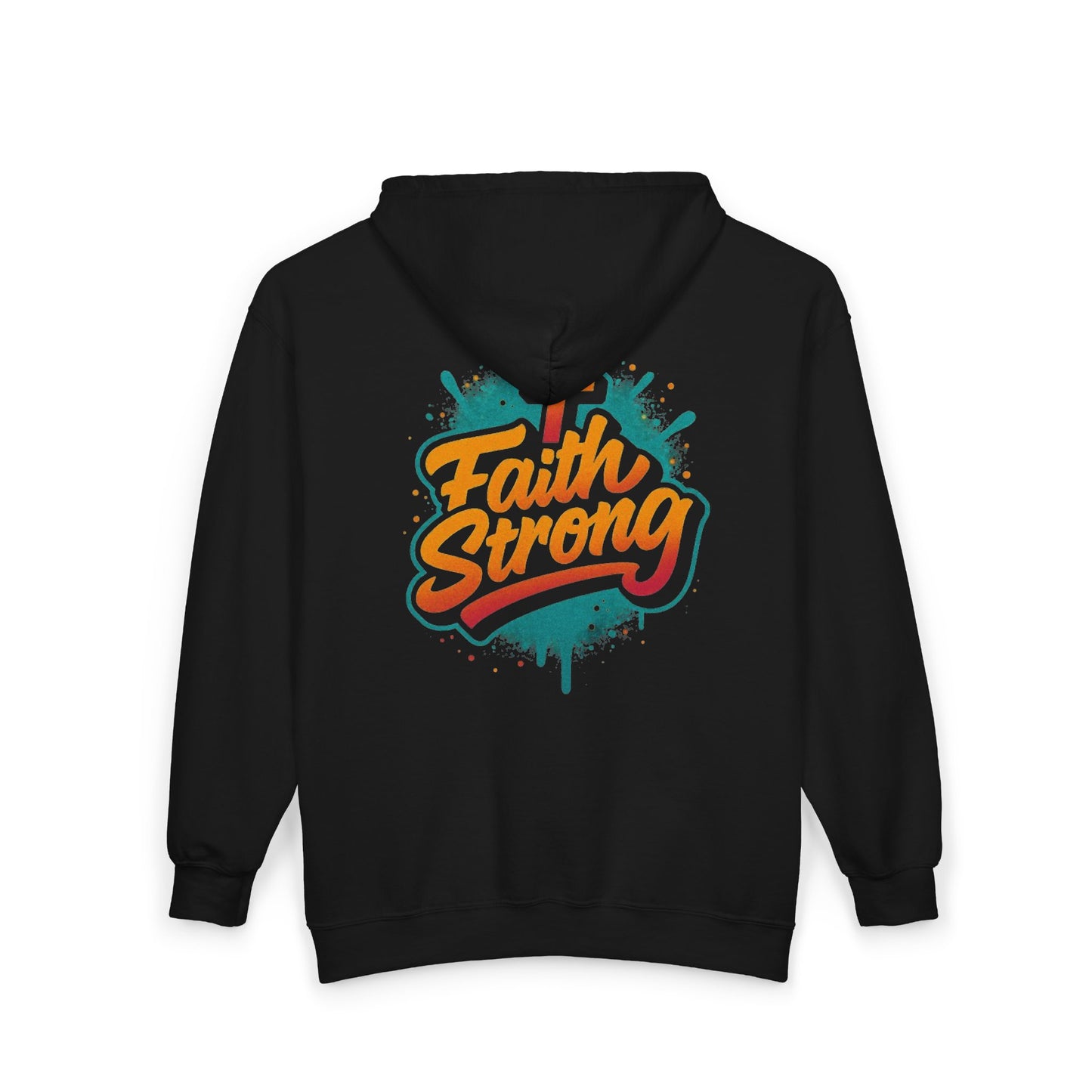 Faith Strong Zip Hoodie — Christian Cross Graphic Full-Zip Sweatshirt