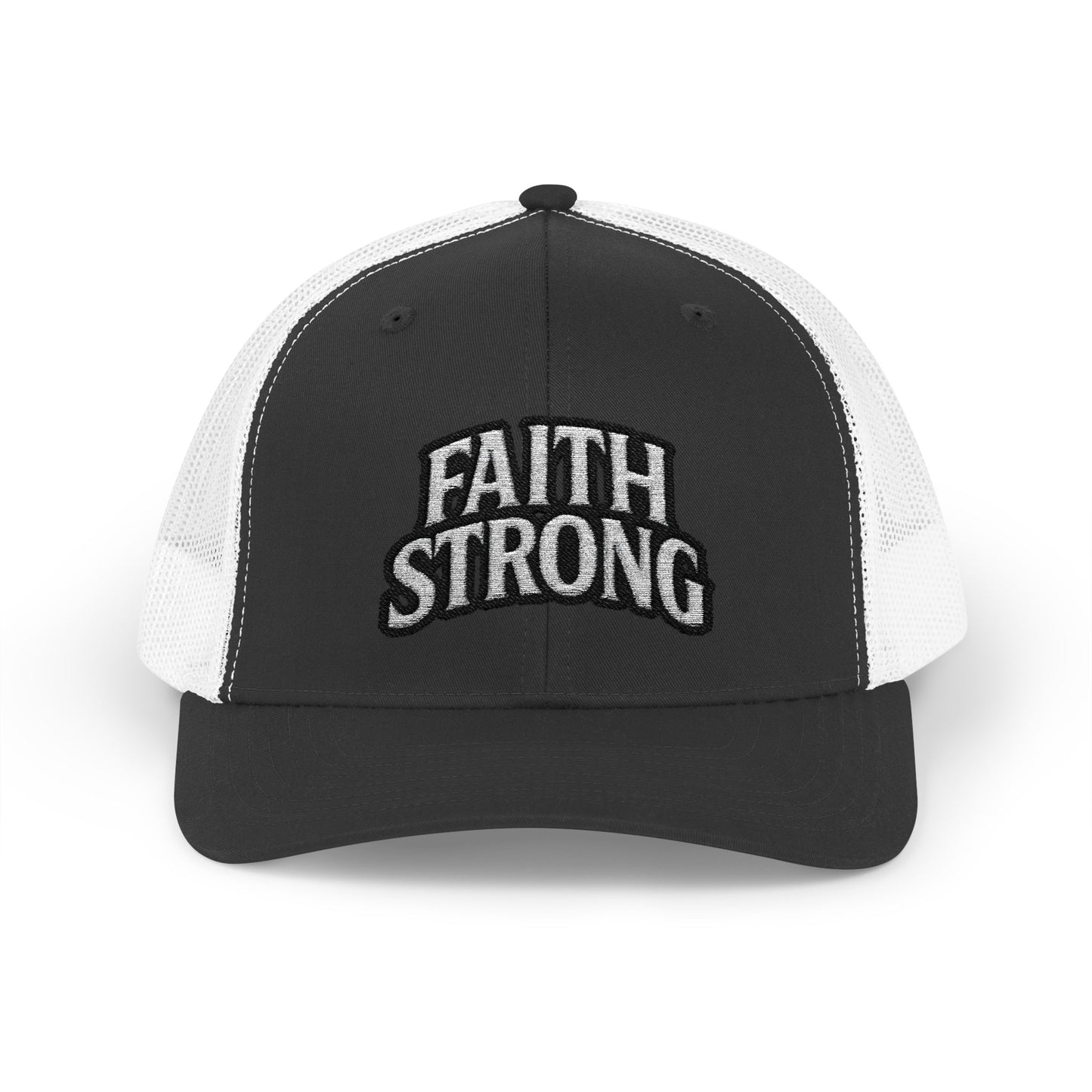 Faith Strong Trucker Cap — Embroidered Christian Snapback Hat