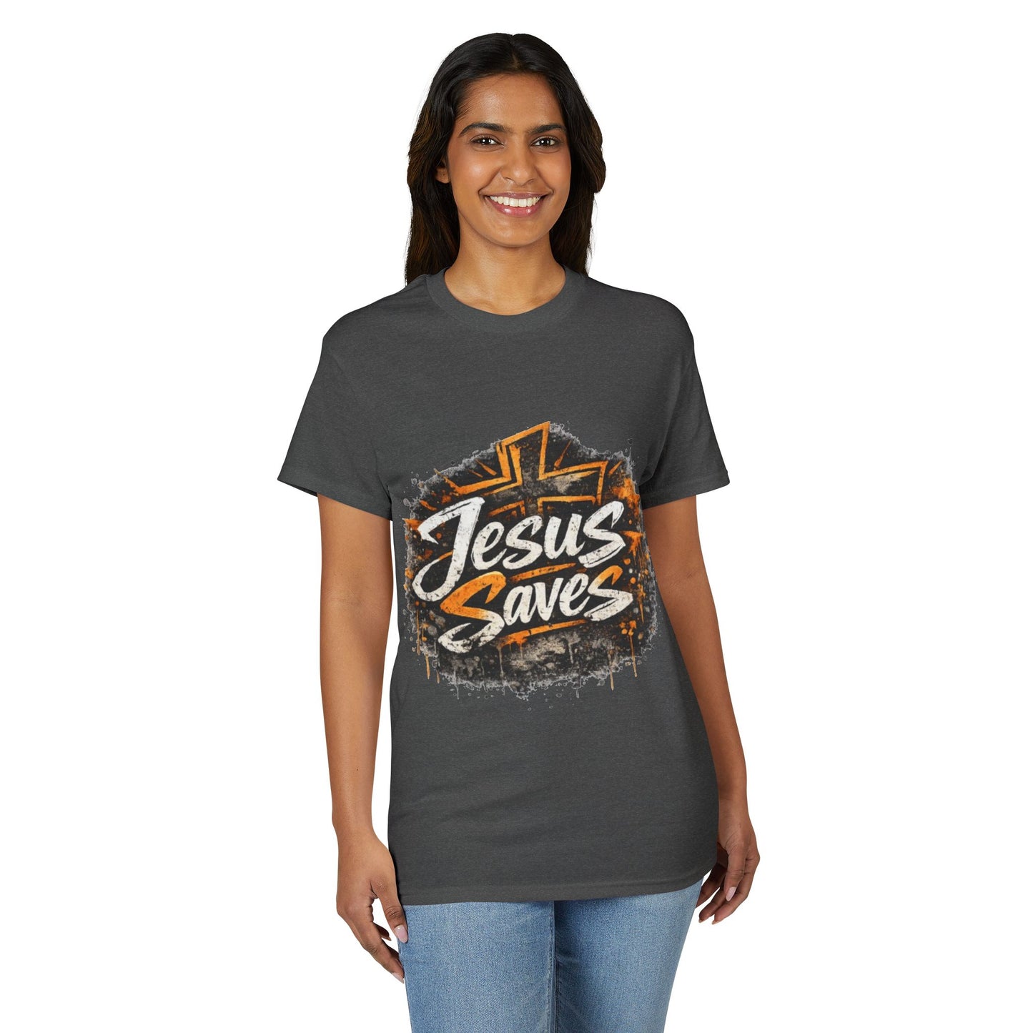 Jesus Saves T-Shirt — Christian Faith Graphic Tee with Cross Design