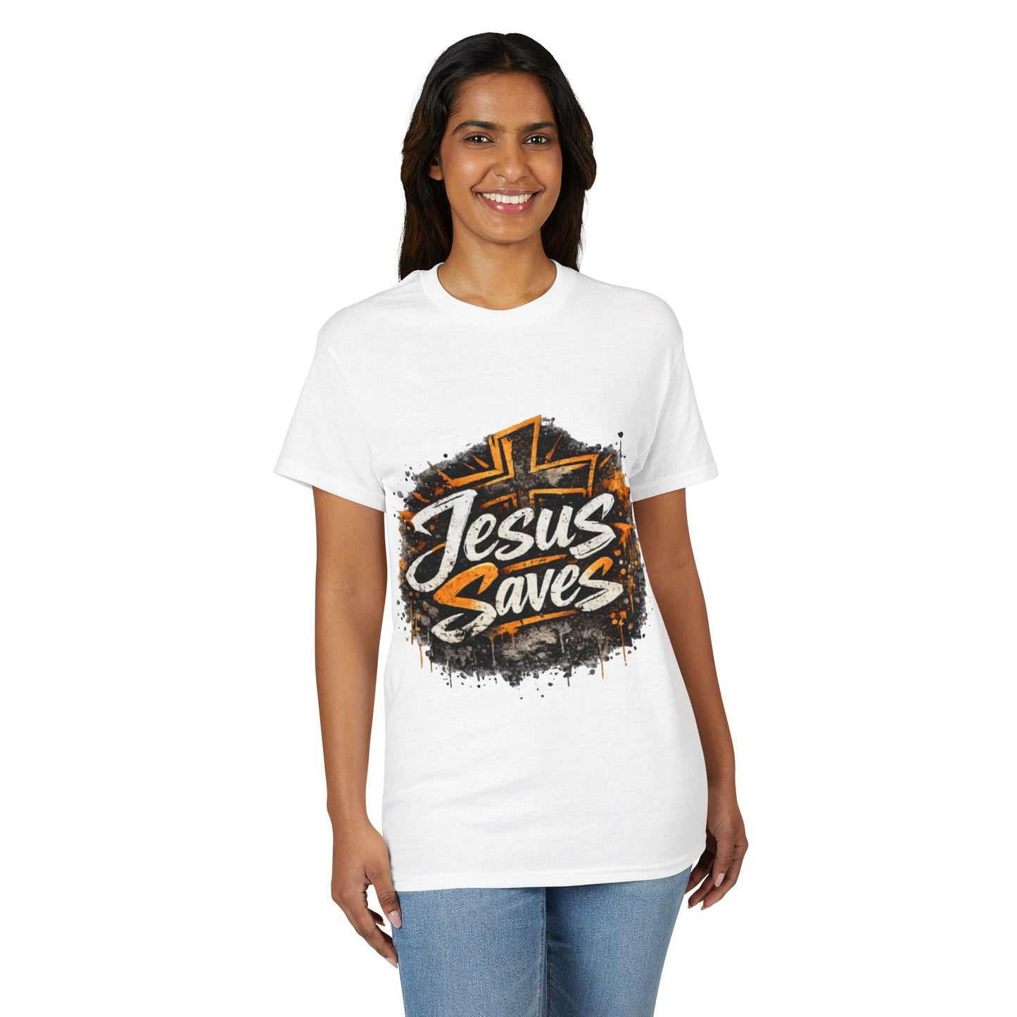 Jesus Saves T-Shirt — Christian Faith Graphic Tee with Cross Design