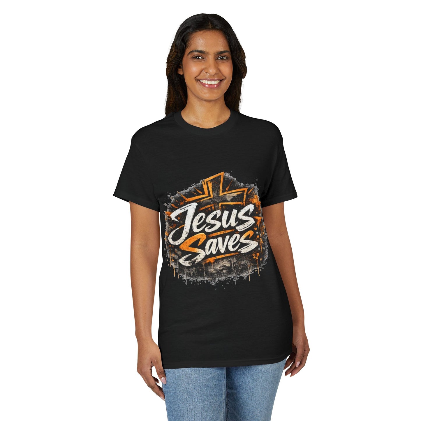 Jesus Saves T-Shirt — Christian Faith Graphic Tee with Cross Design