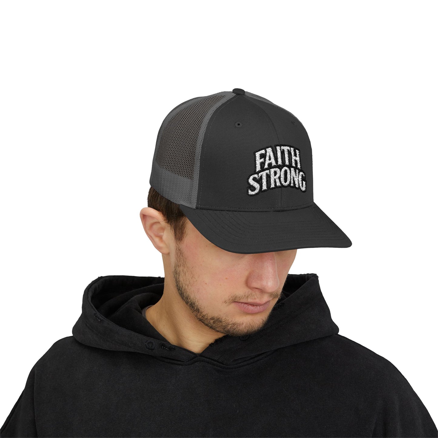Faith Strong Trucker Cap — Embroidered Christian Snapback Hat