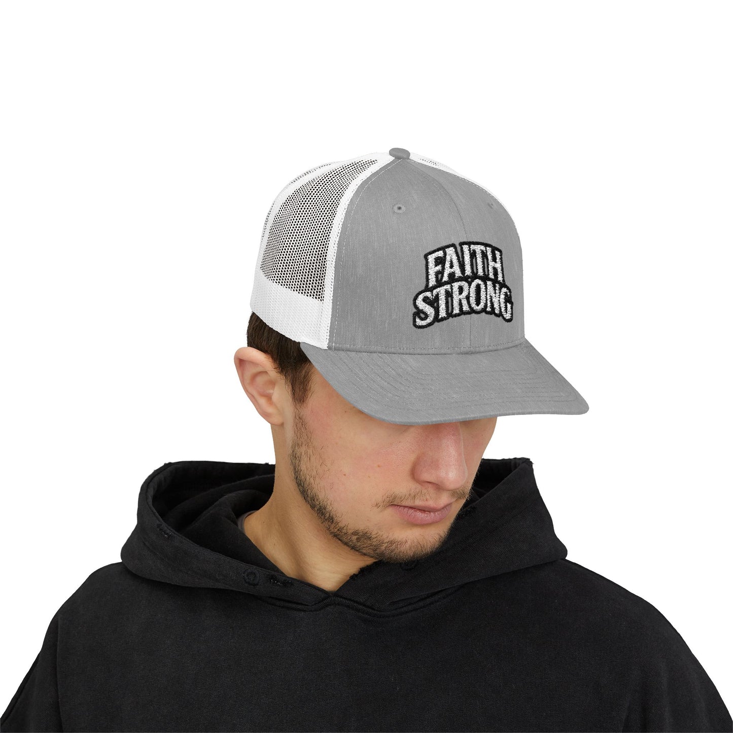 Faith Strong Trucker Cap — Embroidered Christian Snapback Hat
