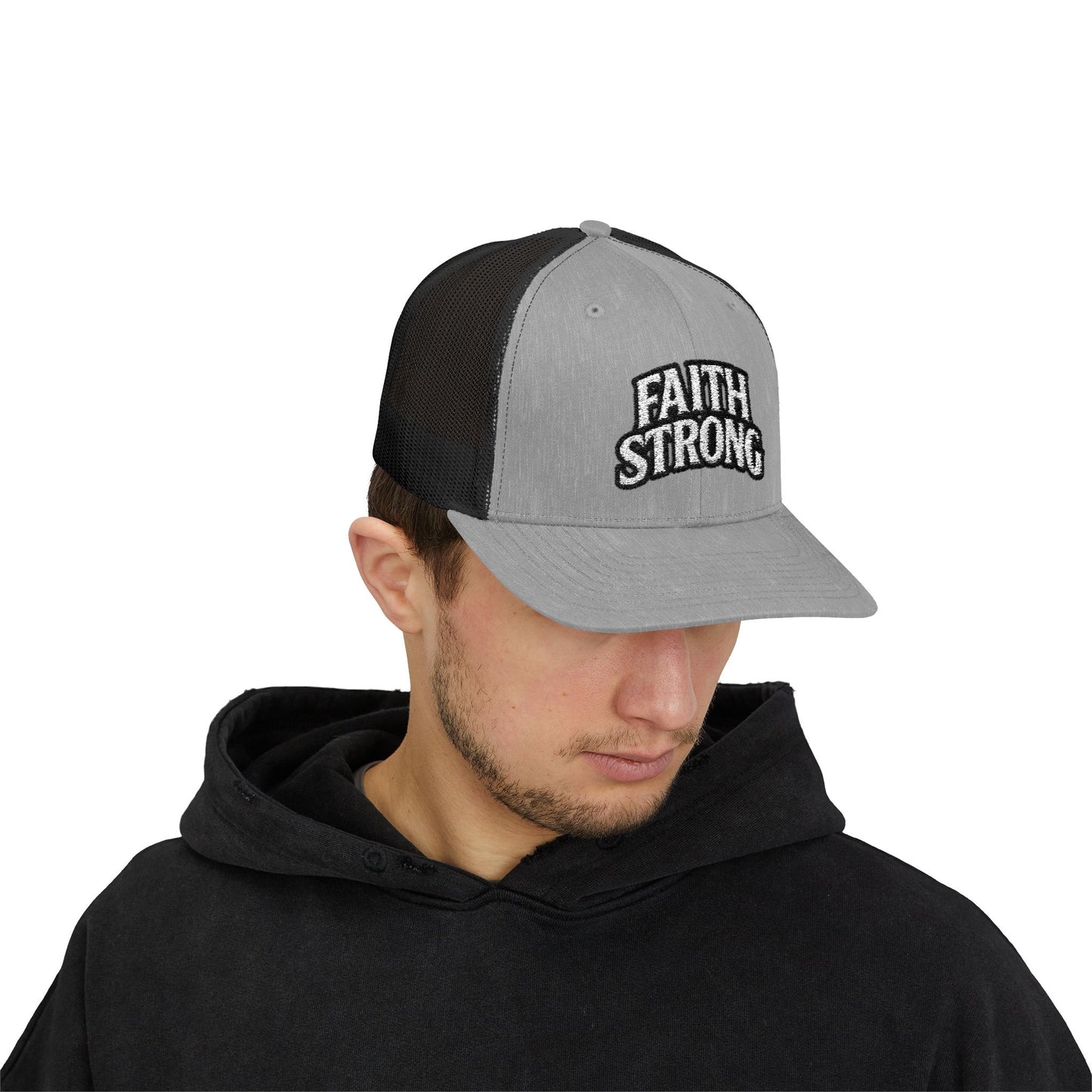 Faith Strong Trucker Cap — Embroidered Christian Snapback Hat