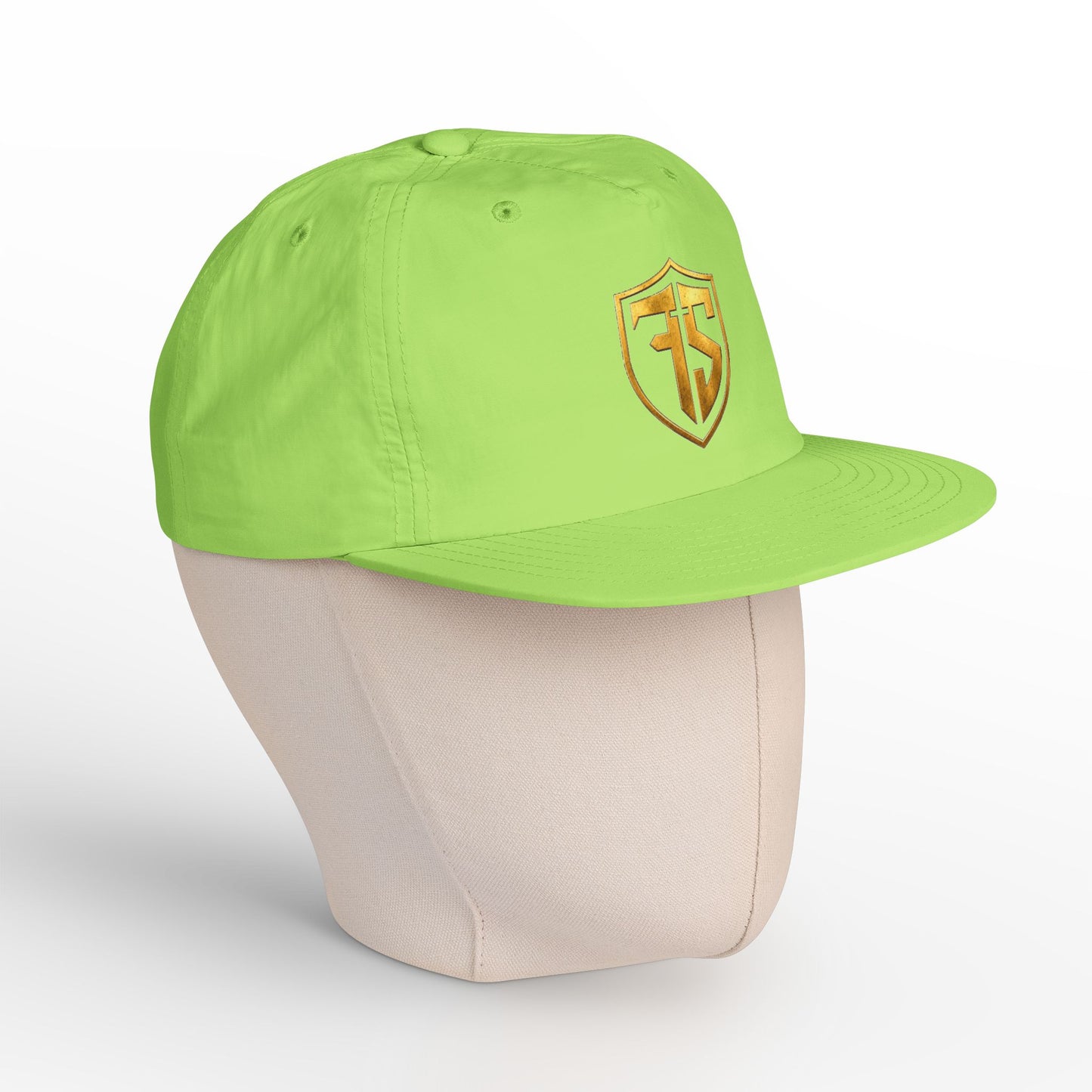 Surf Cap — White Baseball Hat with Gold Shield 'TS' Embroidered Logo