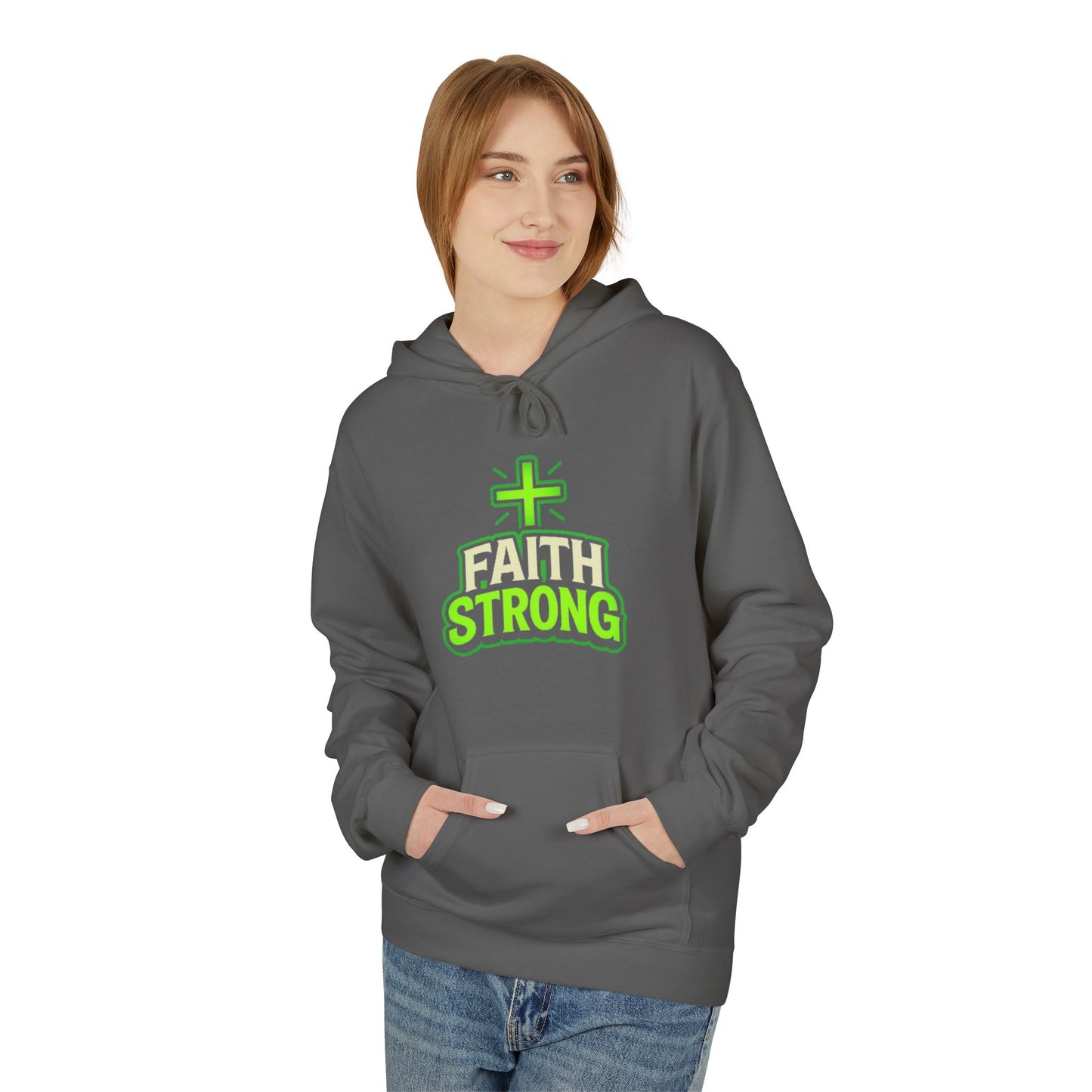 Faith Strong Hoodie — Christian Cross Inspirational Pullover