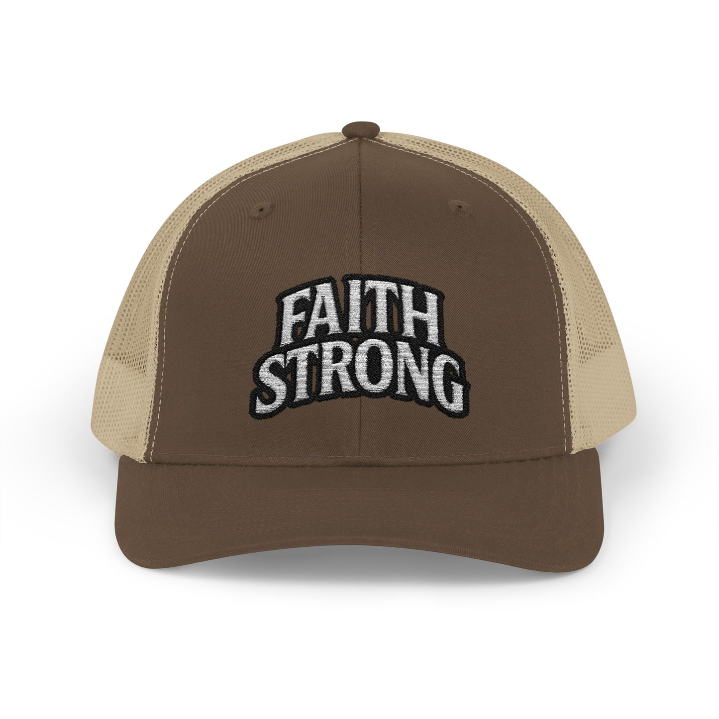 Faith Strong Trucker Cap — Embroidered Christian Snapback Hat