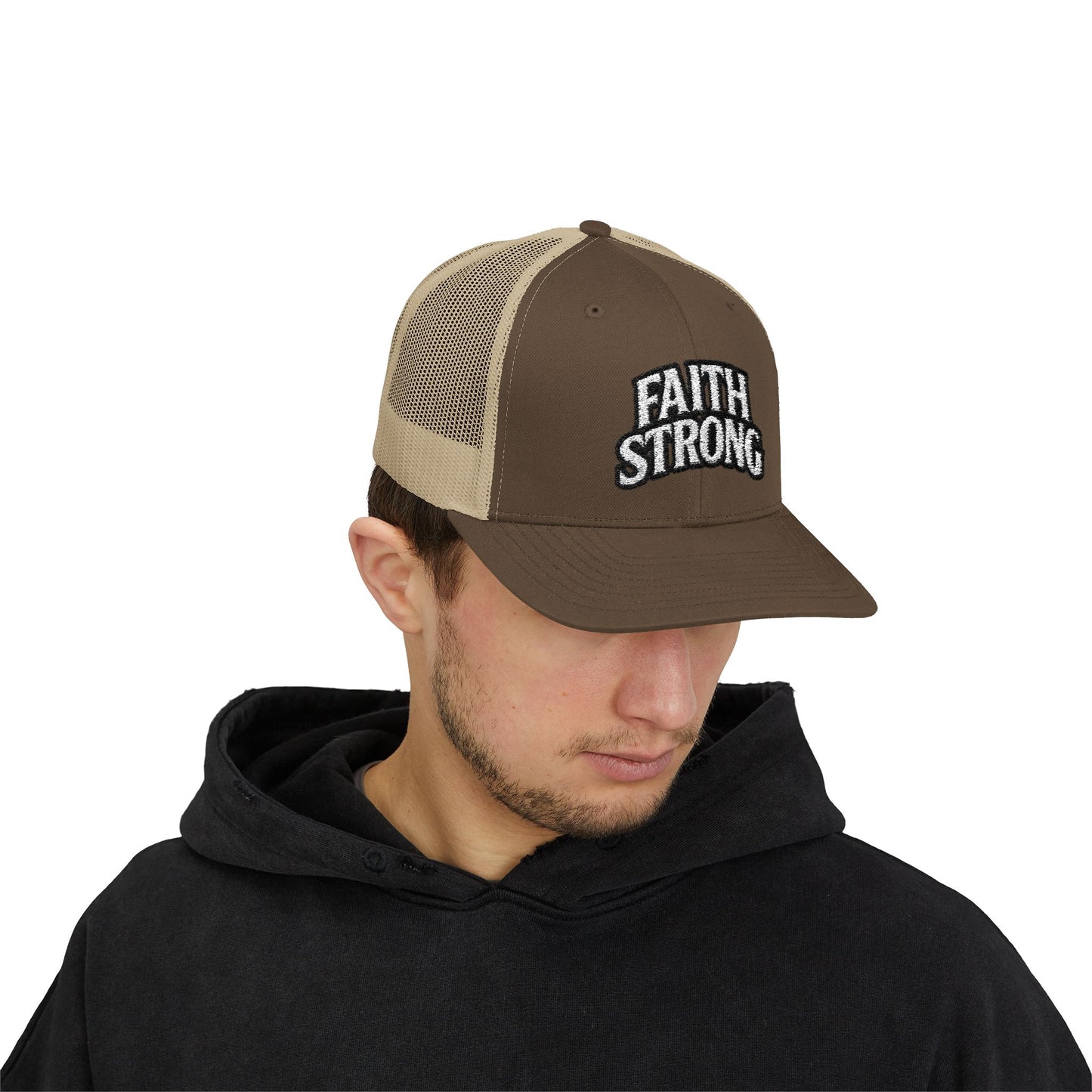 Faith Strong Trucker Cap — Embroidered Christian Snapback Hat