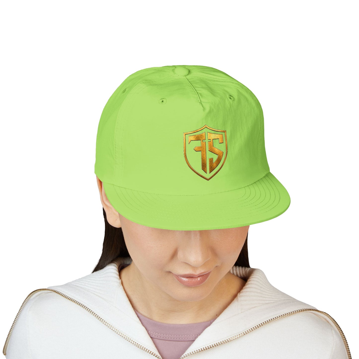 Surf Cap — White Baseball Hat with Gold Shield 'TS' Embroidered Logo